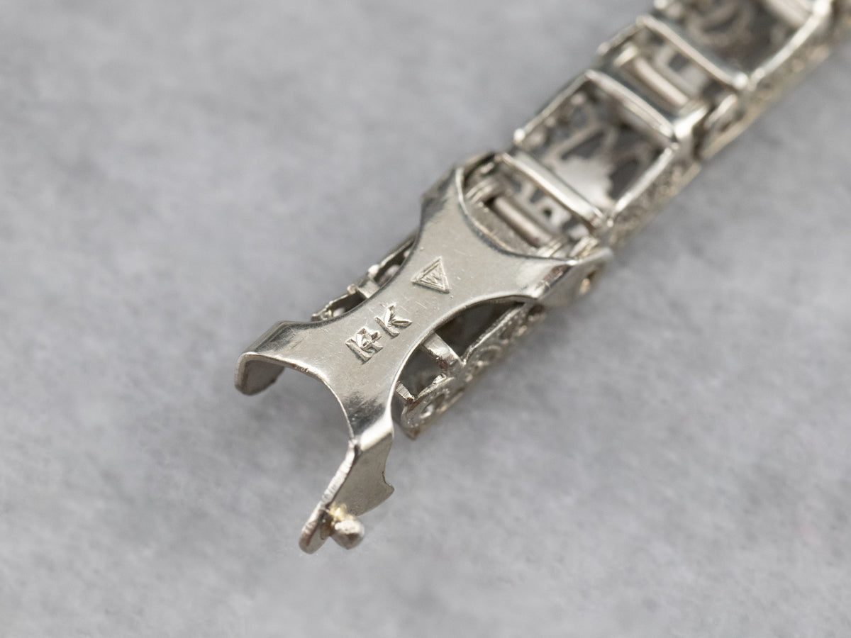 Art Deco Diamond Filigree Bow Link Bracelet