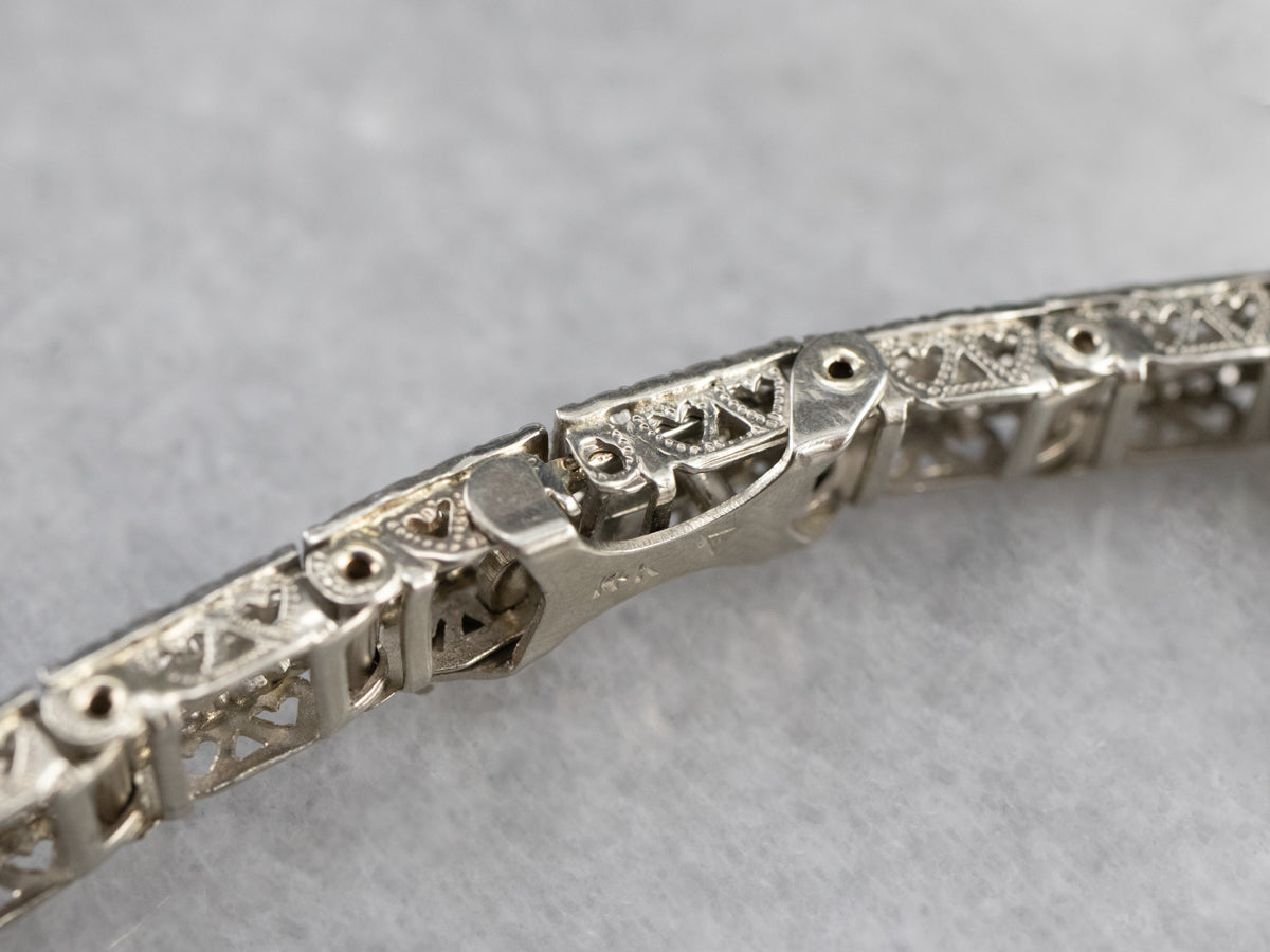 Art Deco Diamond Filigree Bow Link Bracelet
