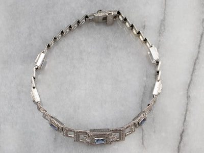 Art Deco Synthetic Sapphire and Diamond Link Bracelet
