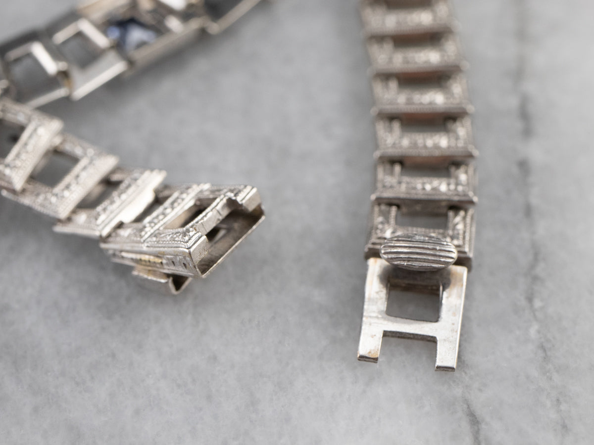 Art Deco Synthetic Sapphire and Diamond Link Bracelet