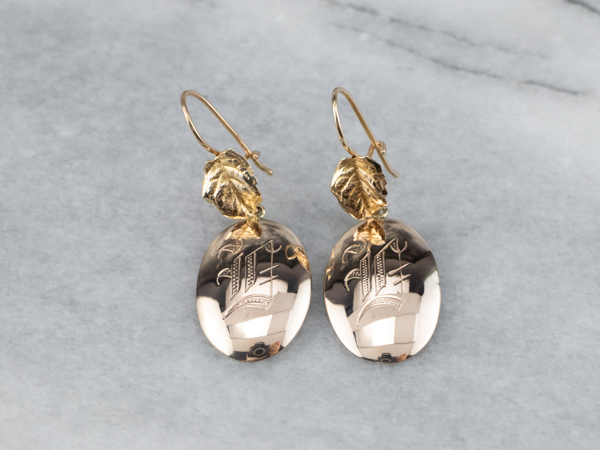 Monogram Gold Disk Drop Earrings