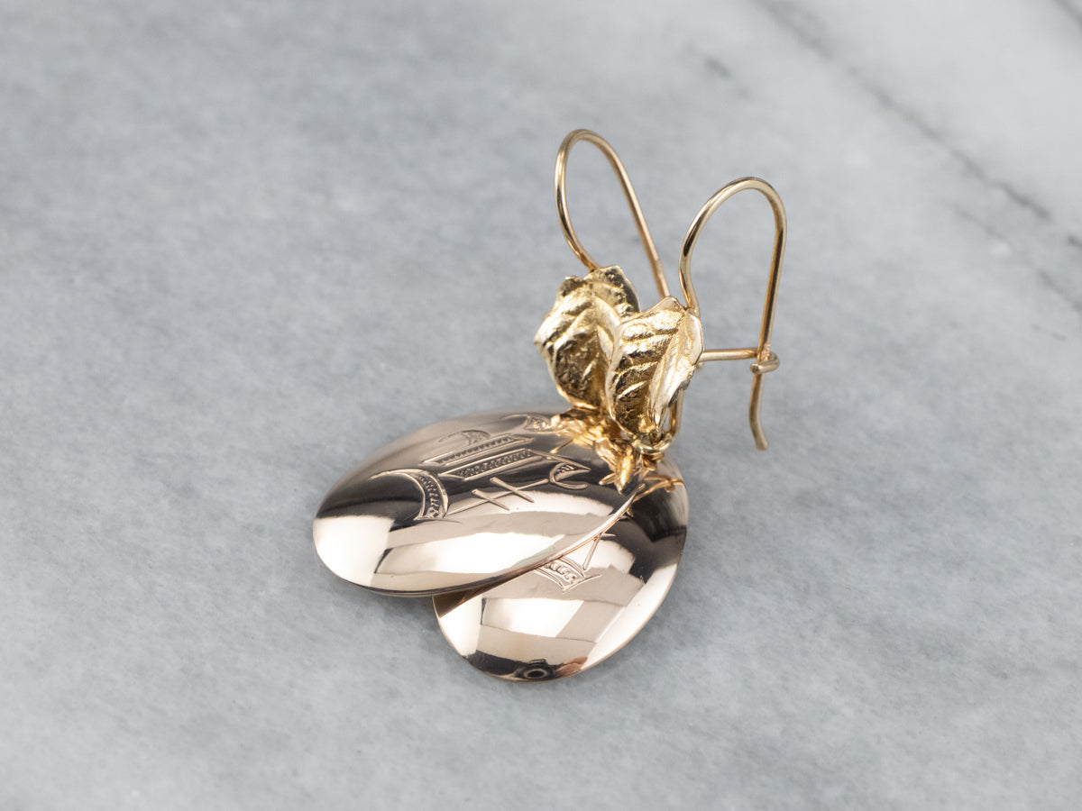 Monogram Gold Disk Drop Earrings