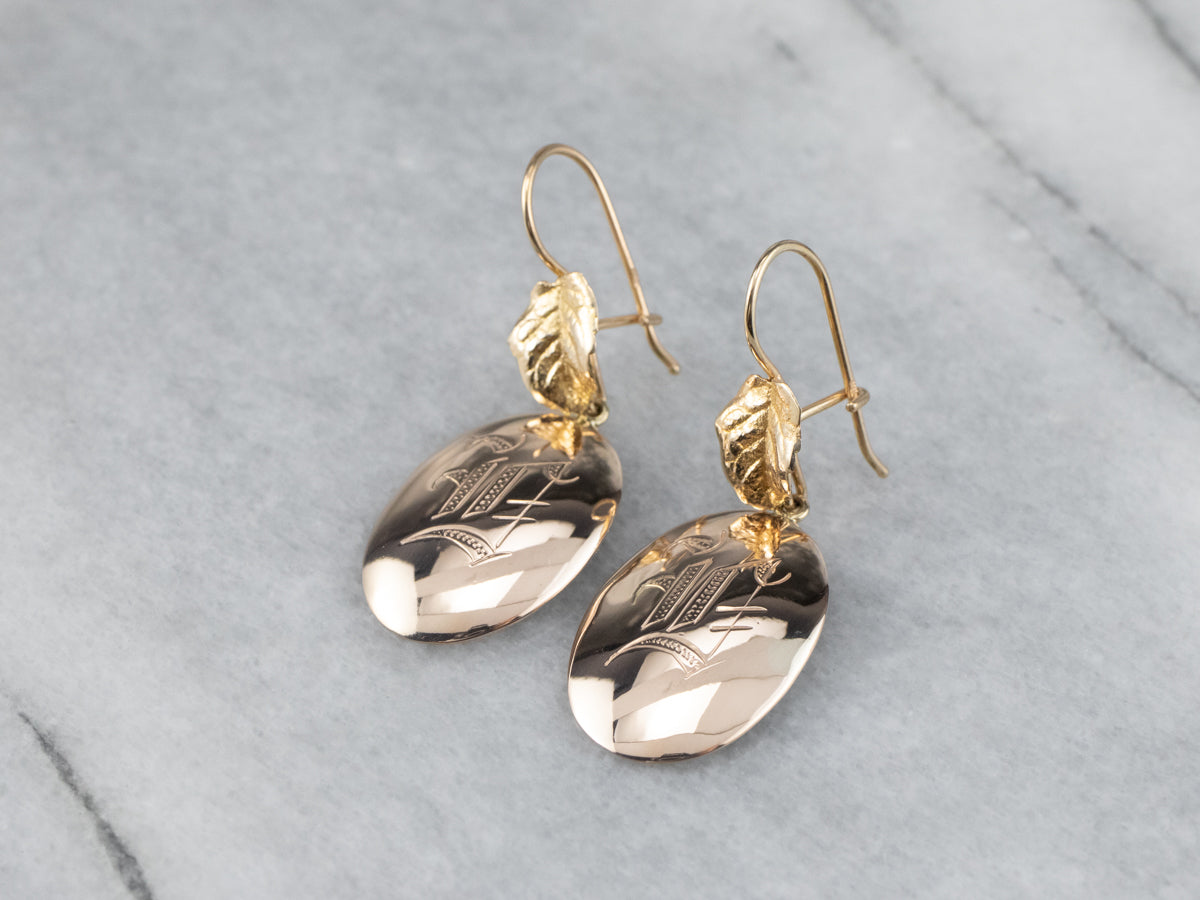 Monogram Gold Disk Drop Earrings