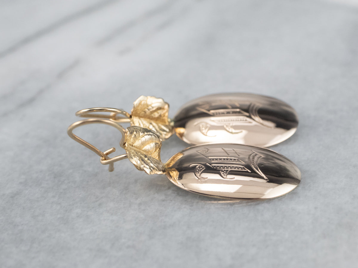 Monogram Gold Disk Drop Earrings