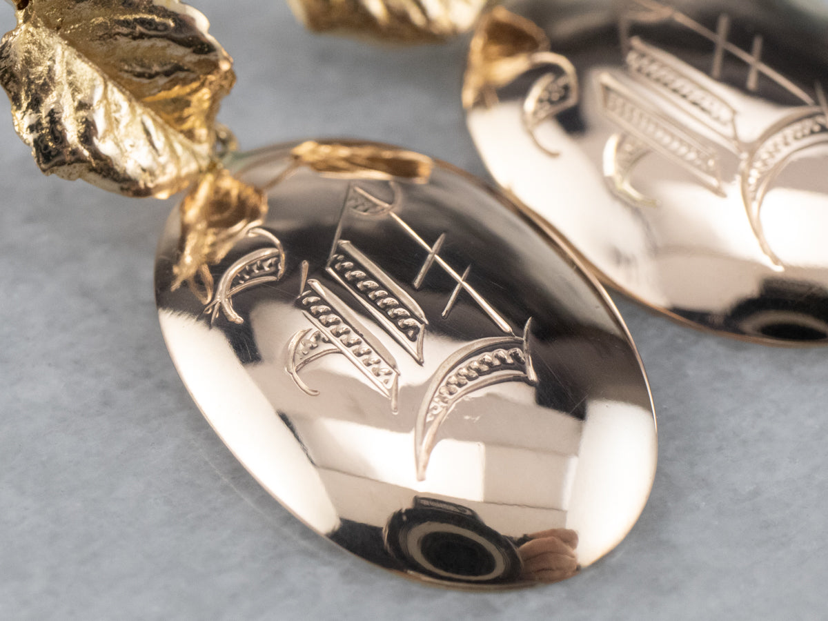 Monogram Gold Disk Drop Earrings