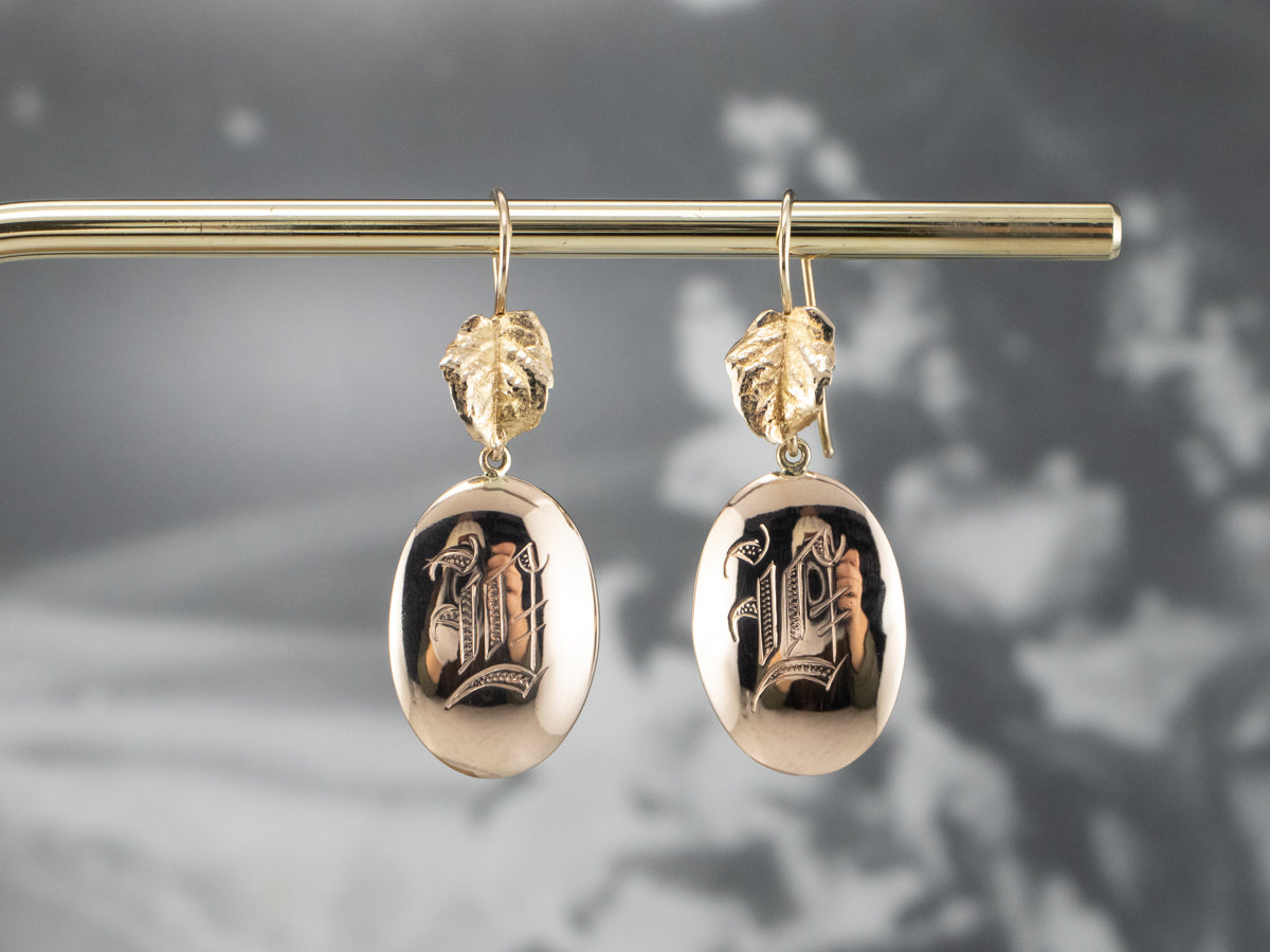 Monogram Gold Disk Drop Earrings