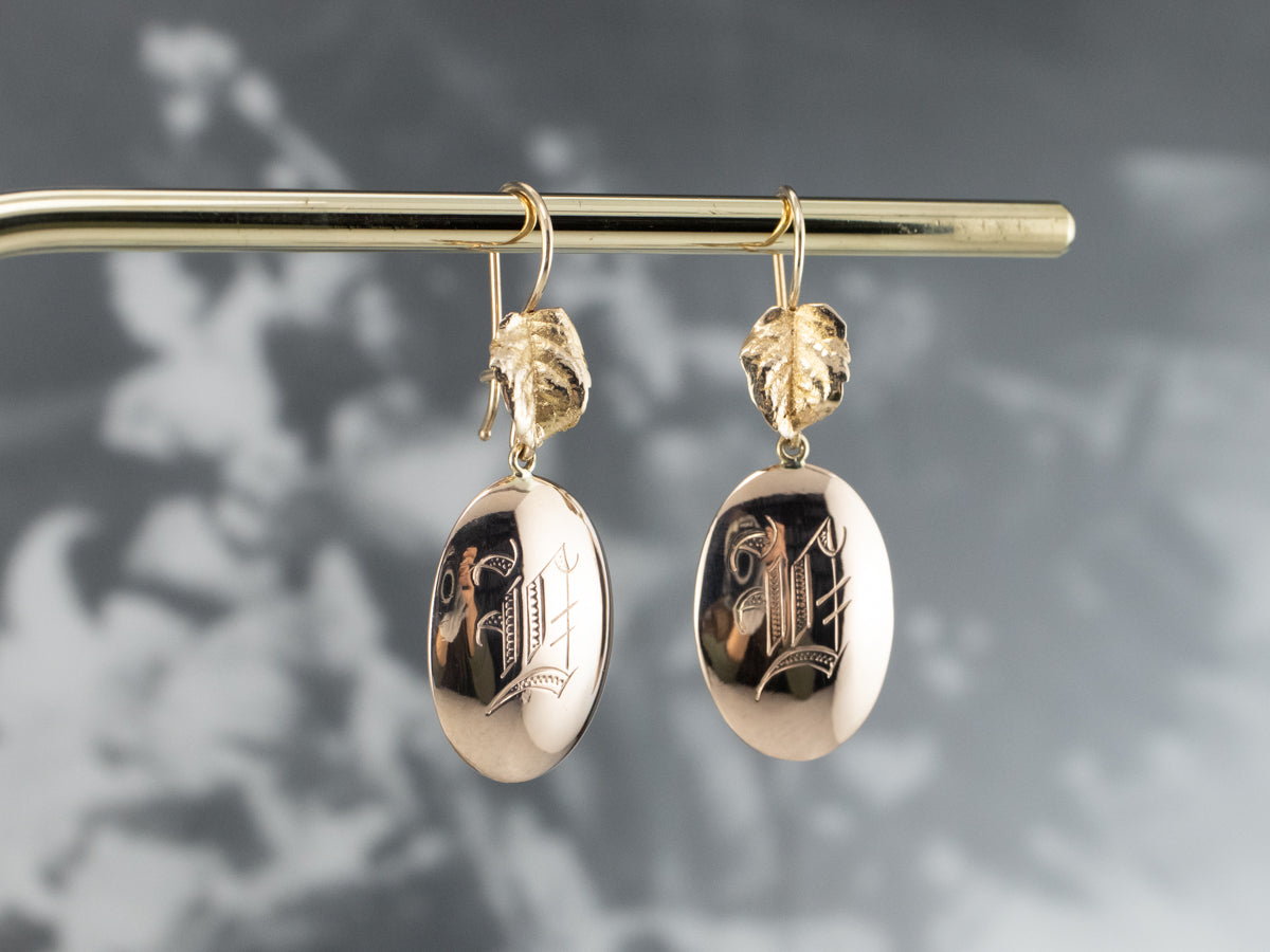Monogram Gold Disk Drop Earrings