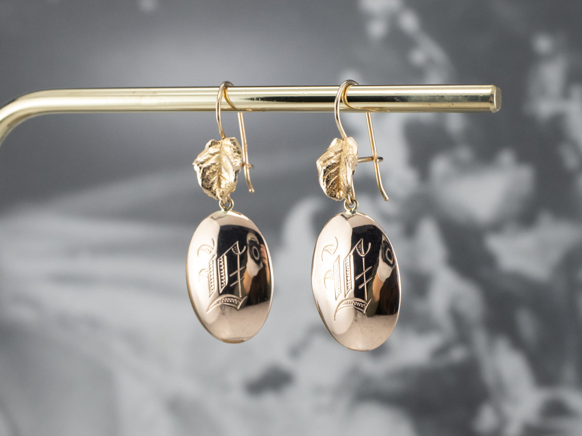 Monogram Gold Disk Drop Earrings