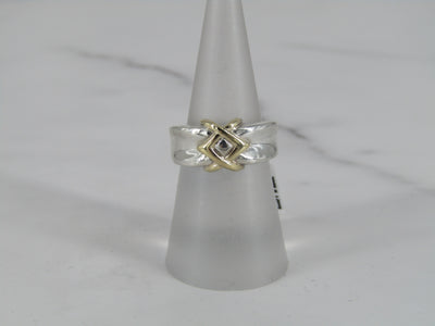 Sterling Silver 14K Yellow Gold Knot Design Band Ring