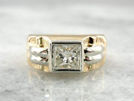 Retro Era Mens Ring with Square Diamond Center