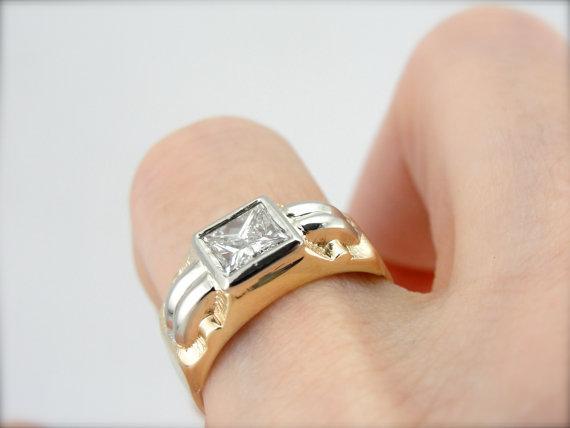 Retro Era Mens Ring with Square Diamond Center