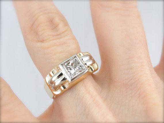 Retro Era Mens Ring with Square Diamond Center