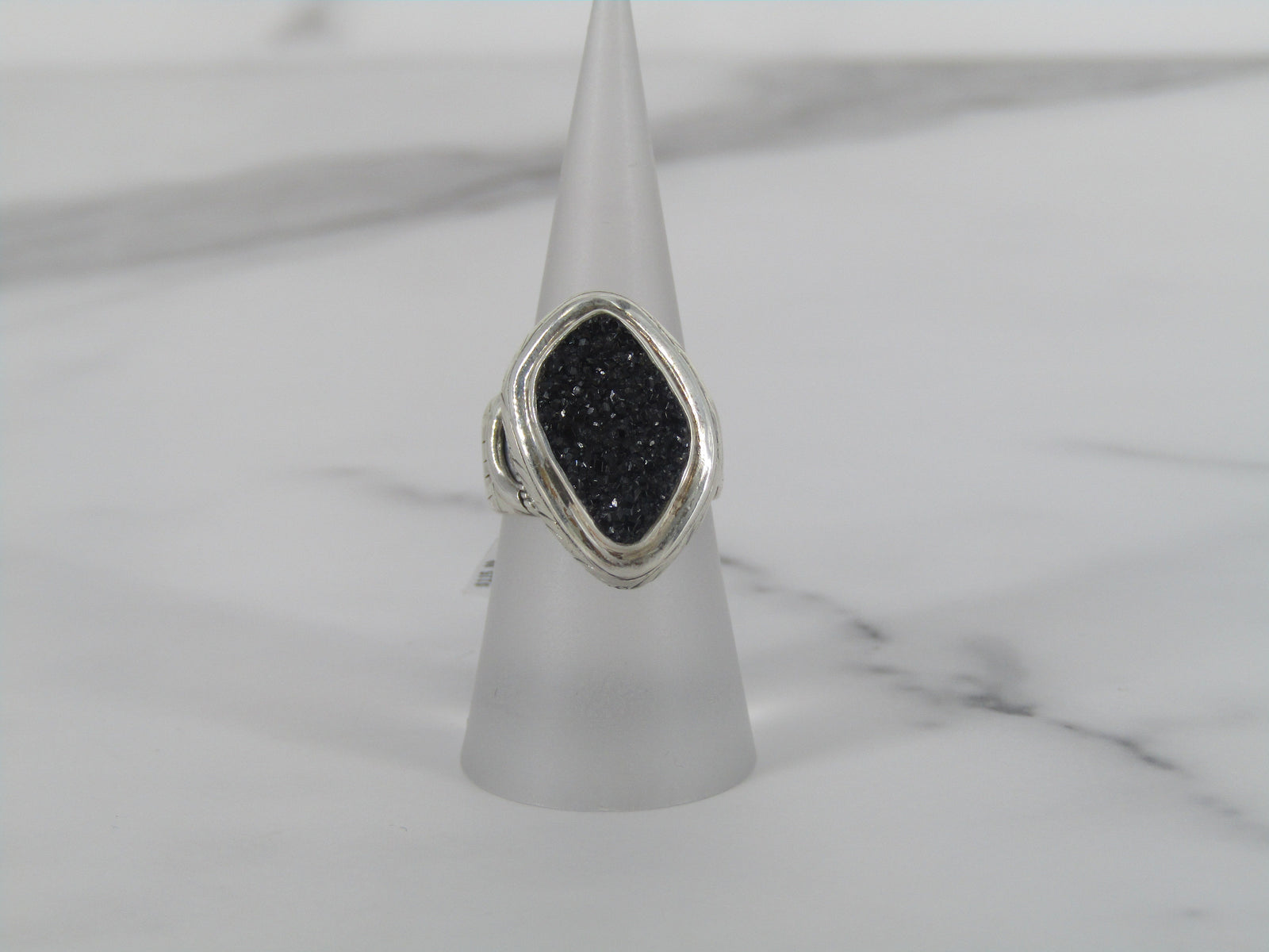Organic Shape Marcasite Ring with Engraved Patterns Surrounding the Band