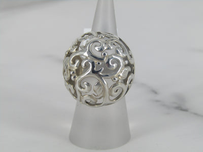 Open Work Swirl Designed Round Domed Silver Ring