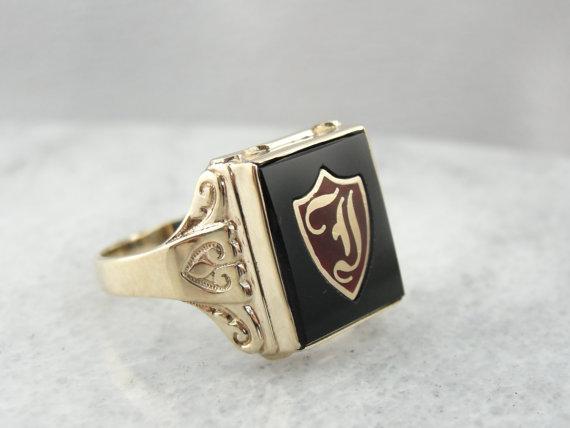 Kinsley & Sons Mens Onyx Shield Ring