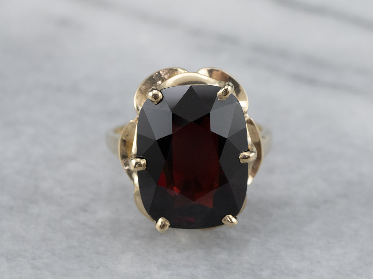 Scalloped Gold Garnet Statement Ring