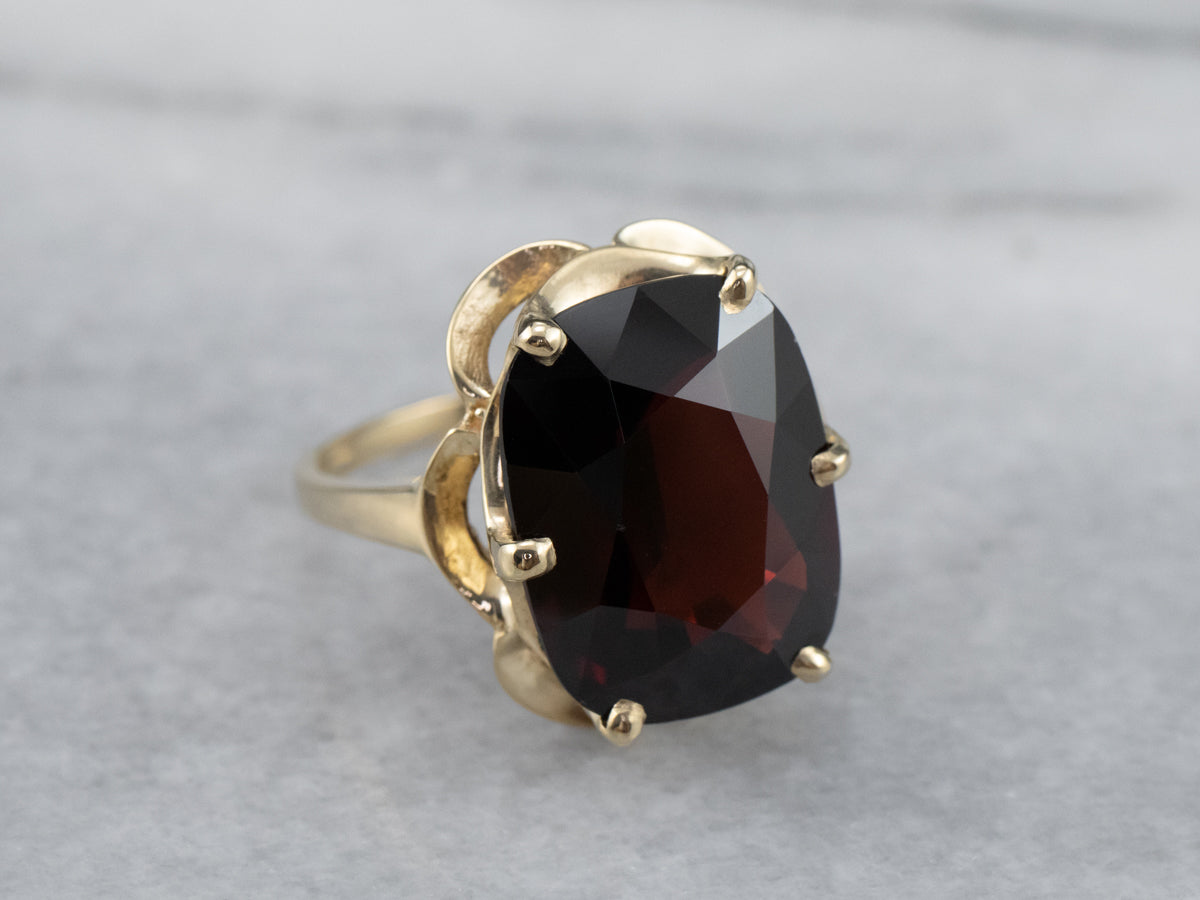 Scalloped Gold Garnet Statement Ring