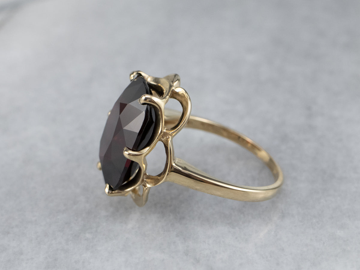 Scalloped Gold Garnet Statement Ring