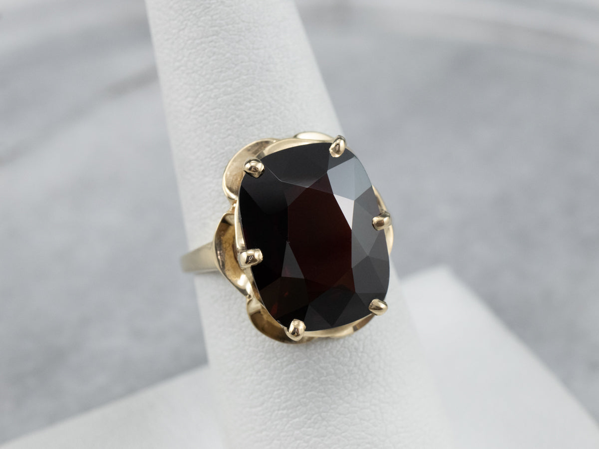 Scalloped Gold Garnet Statement Ring