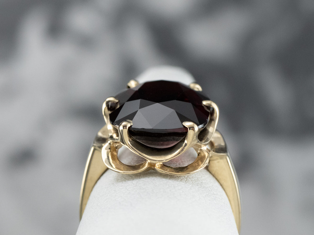 Scalloped Gold Garnet Statement Ring