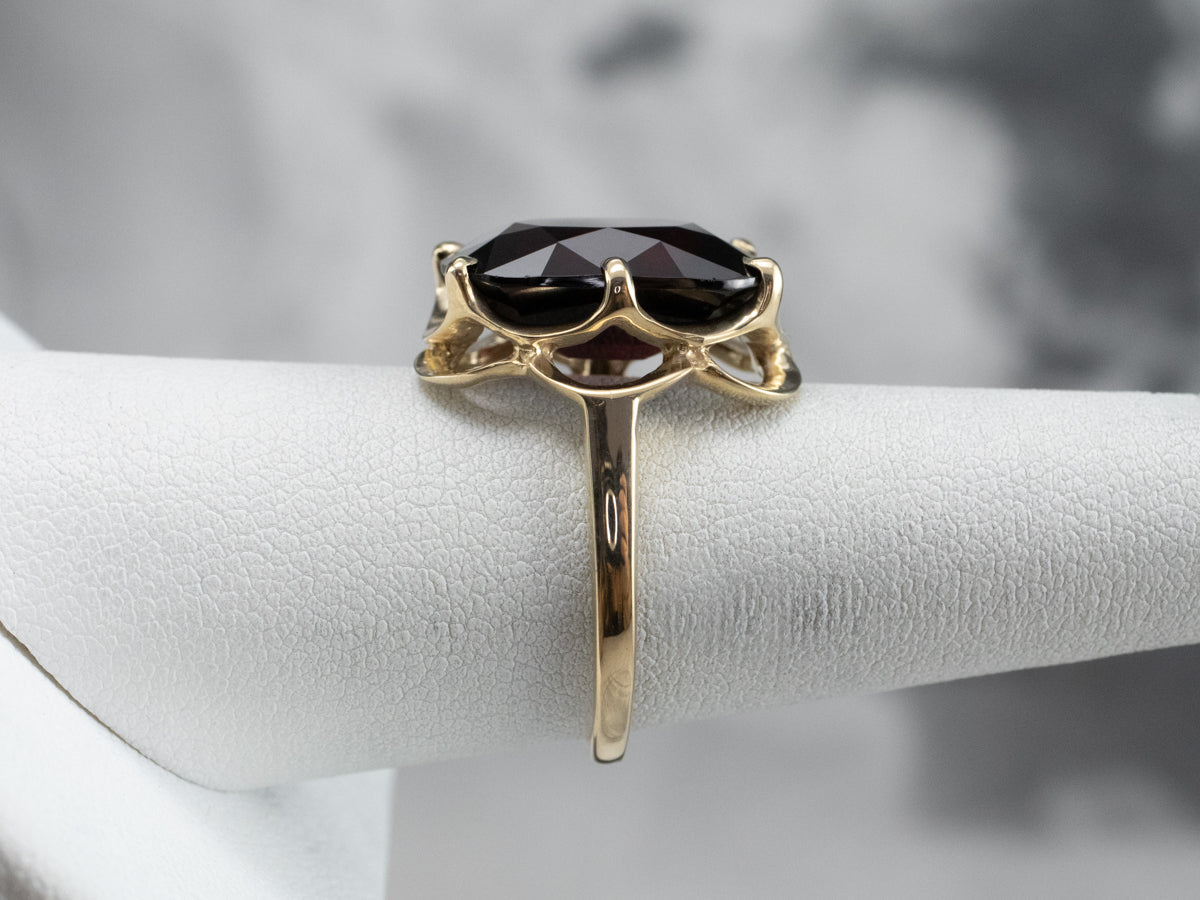 Scalloped Gold Garnet Statement Ring