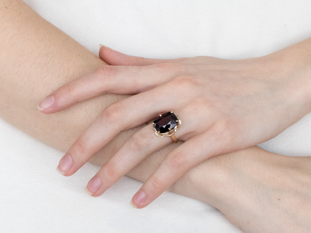 Scalloped Gold Garnet Statement Ring
