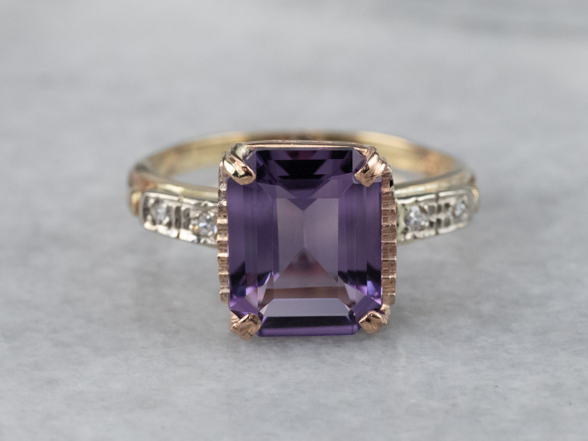 Two Tone Amethyst and Diamond Ring