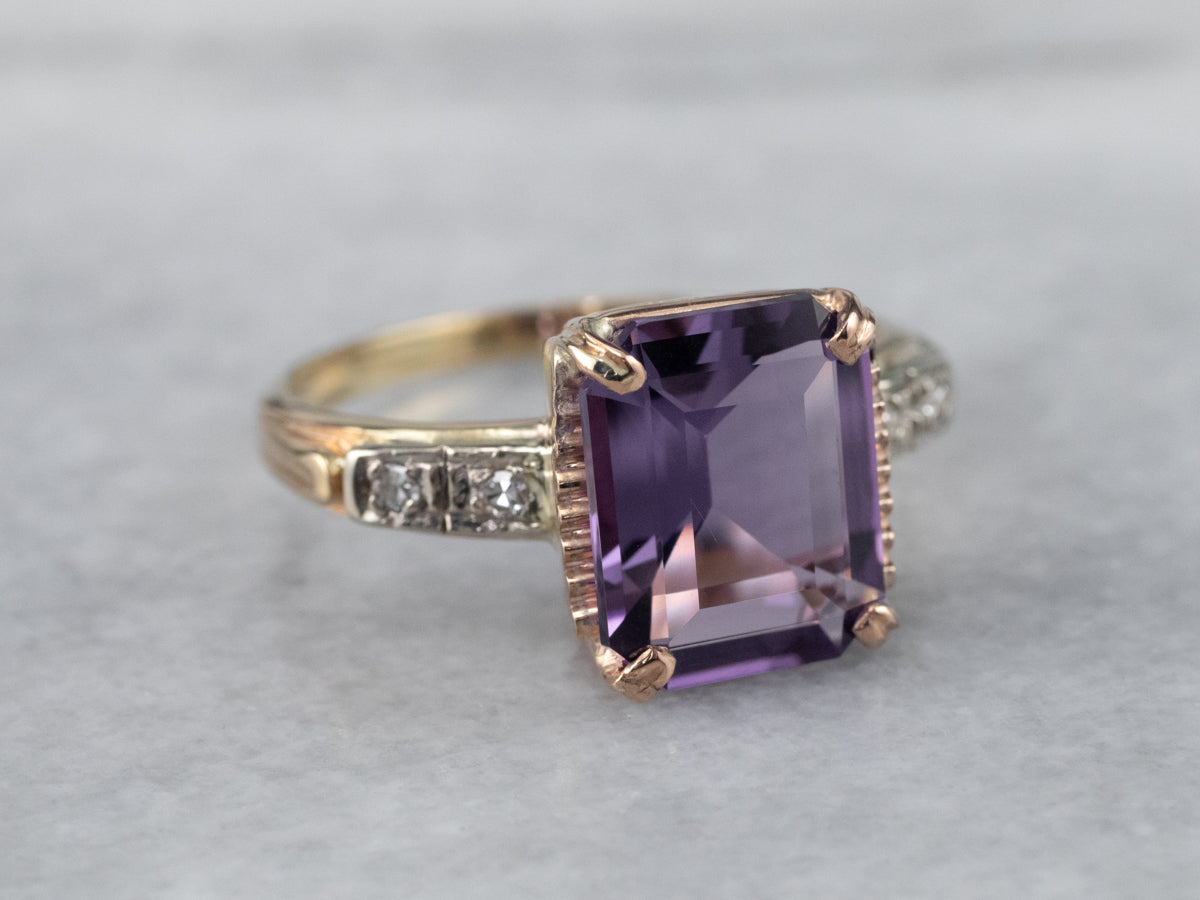 Two Tone Amethyst and Diamond Ring