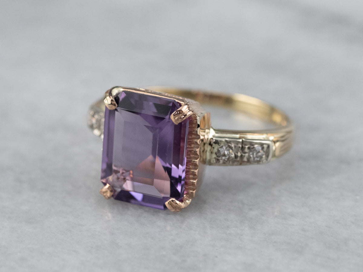 Two Tone Amethyst and Diamond Ring
