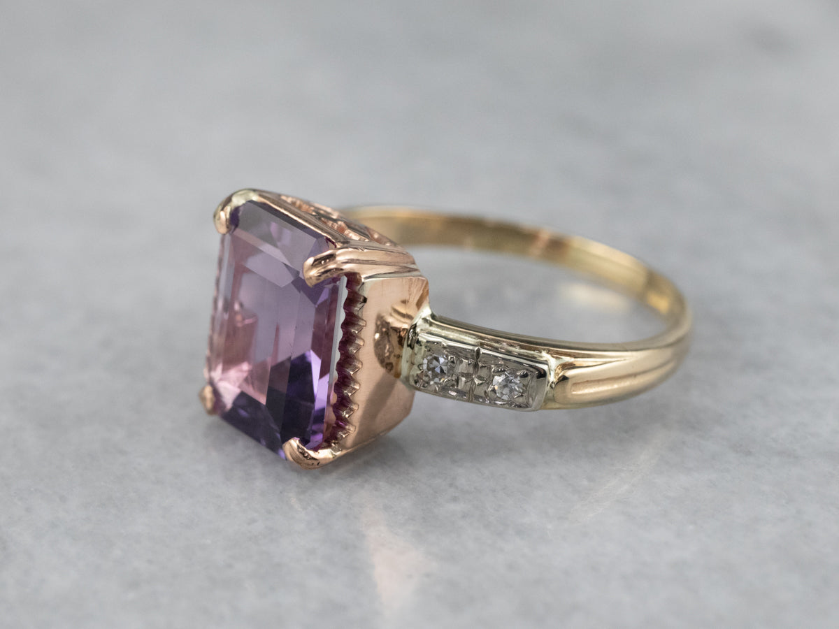 Two Tone Amethyst and Diamond Ring