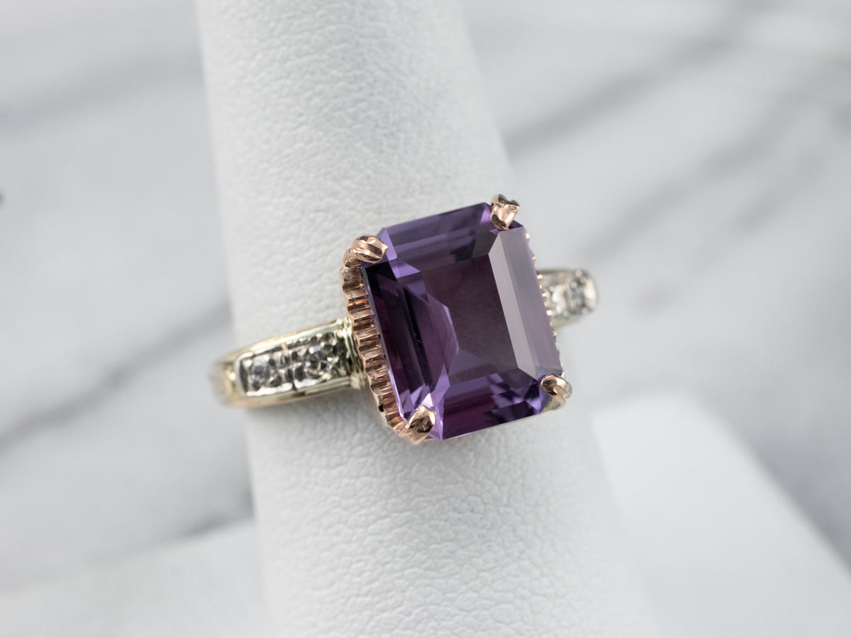 Two Tone Amethyst and Diamond Ring