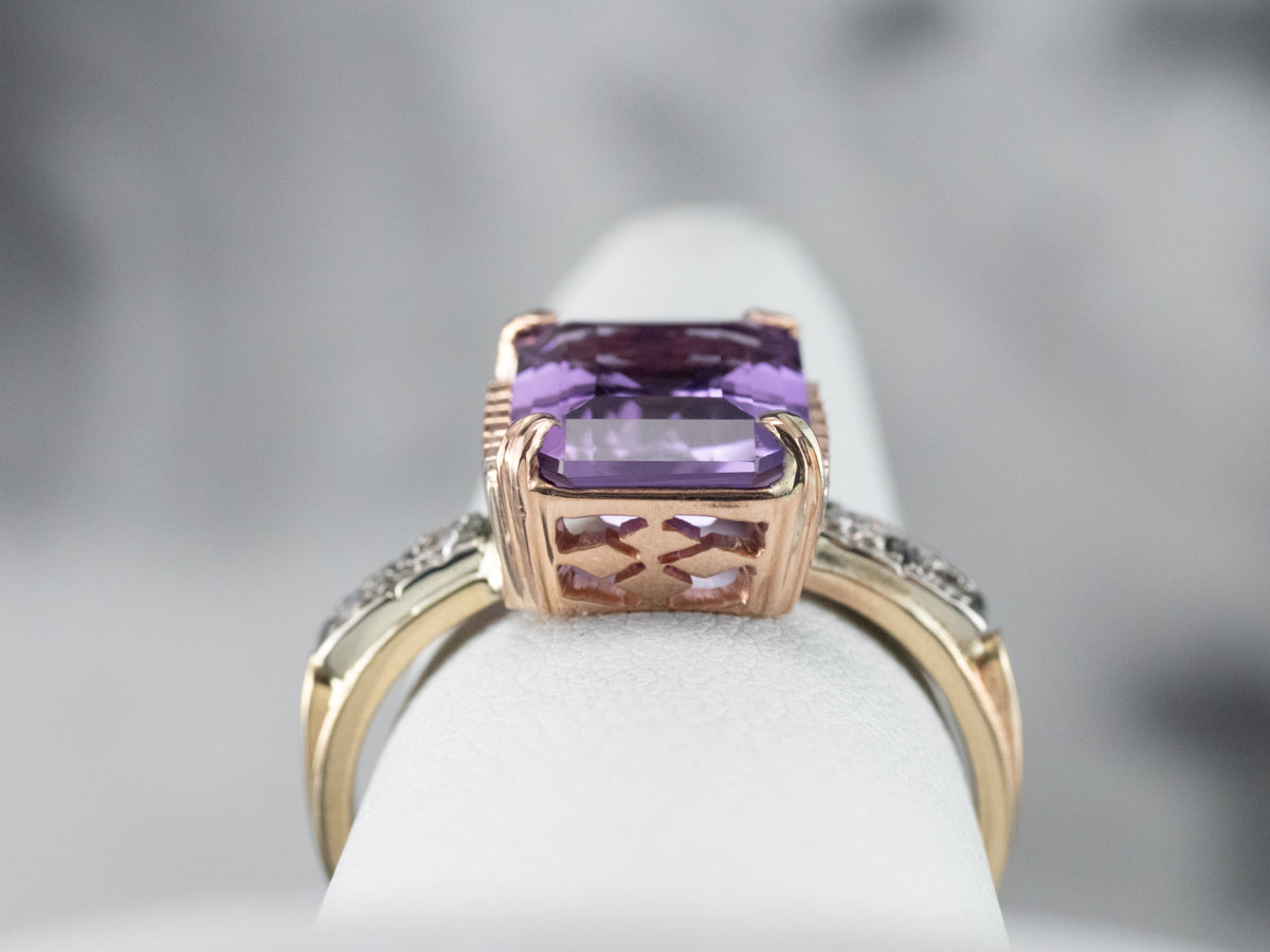 Two Tone Amethyst and Diamond Ring