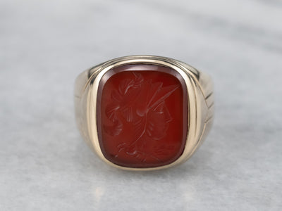 Early Art Deco Egyptian Revival Carved Carnelian 14 Karat Yellow Gold  Gemstone Ring | Wilson's Estate Jewelry