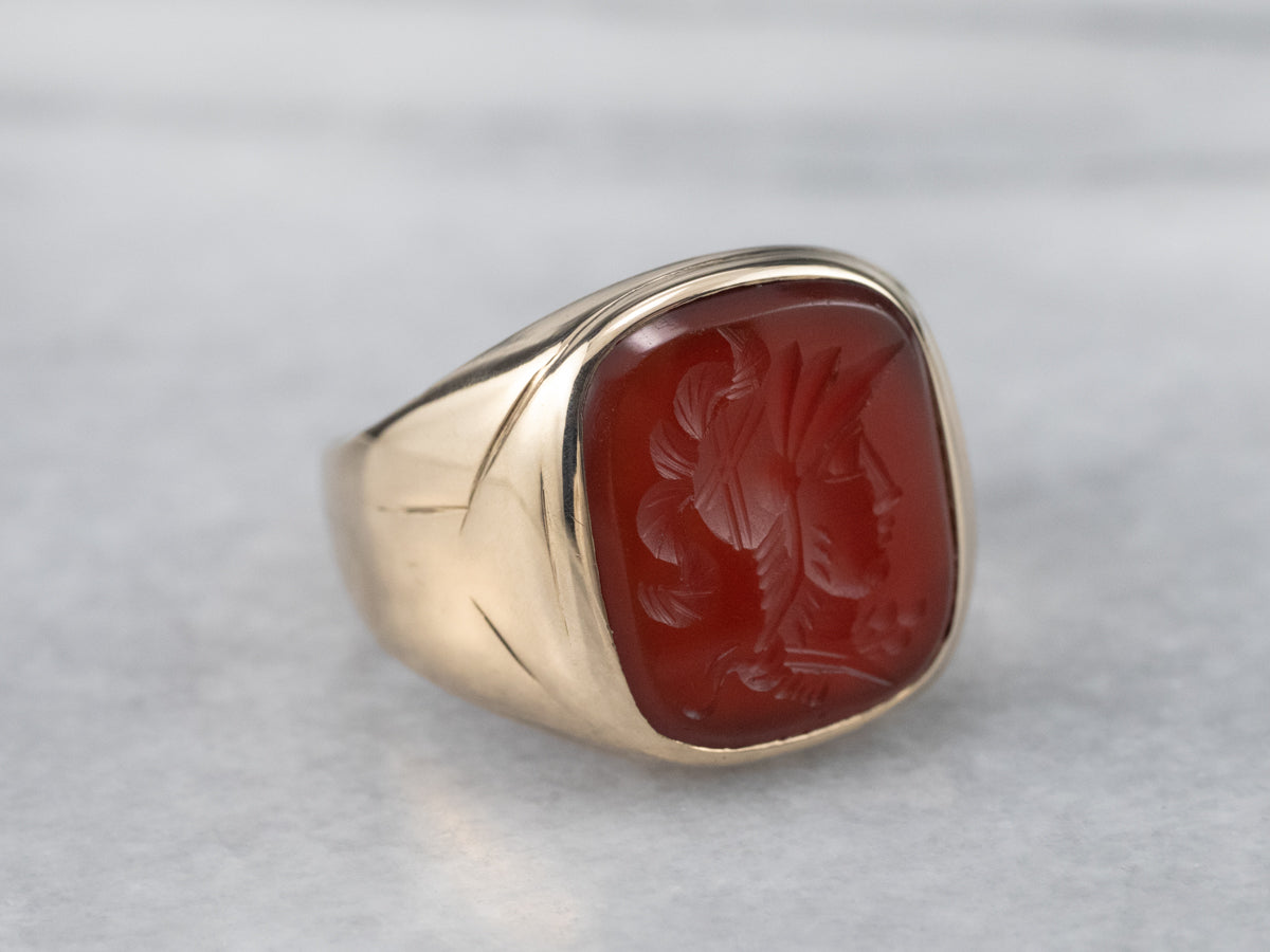 Antique Gold and Carved Carnelian Intaglio Signet Ring with an Ancient  Roman Hero For Sale at 1stDibs | antique intaglio