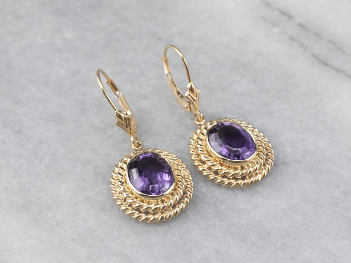 Twisting Gold Amethyst Drop Earrings