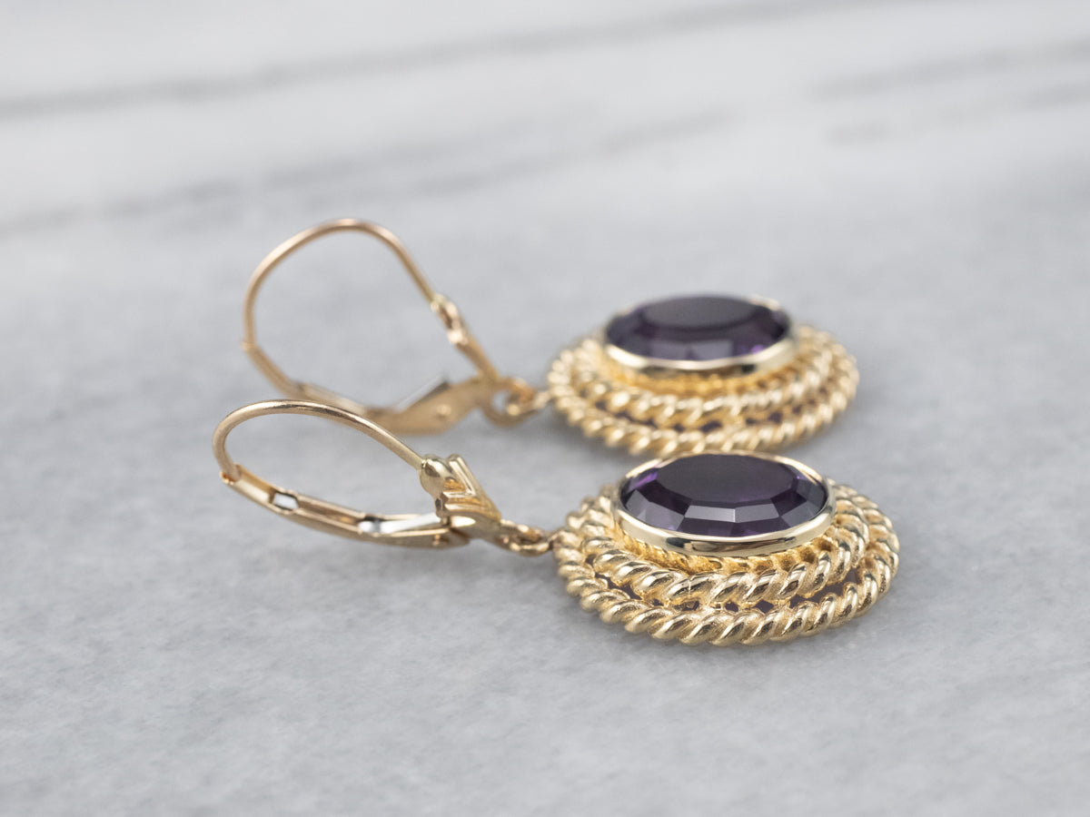 Twisting Gold Amethyst Drop Earrings