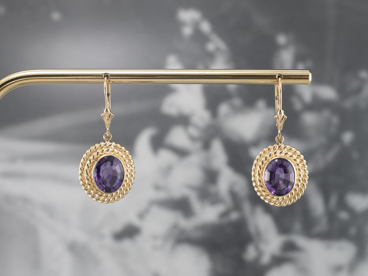 Twisting Gold Amethyst Drop Earrings