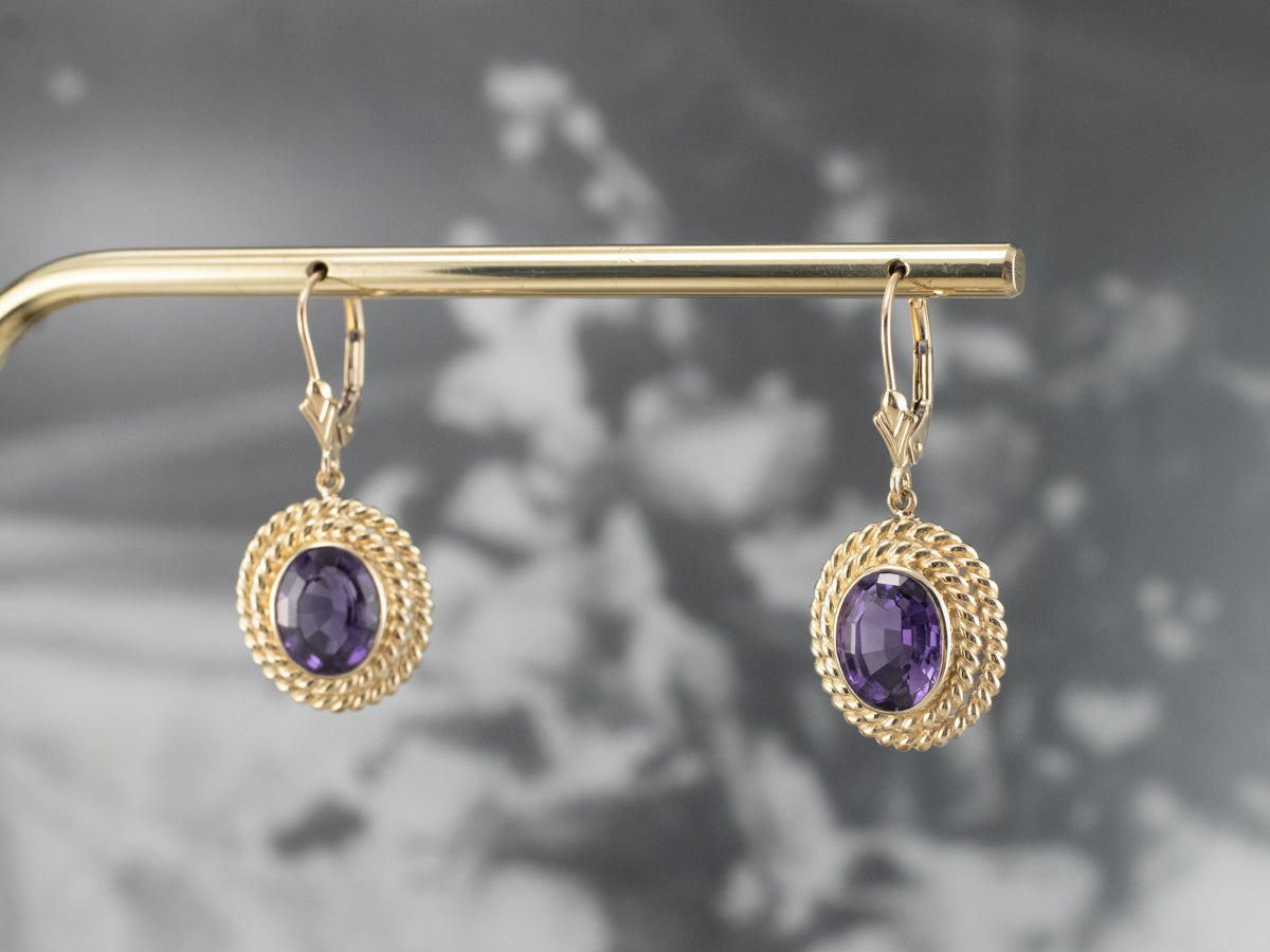 Twisting Gold Amethyst Drop Earrings