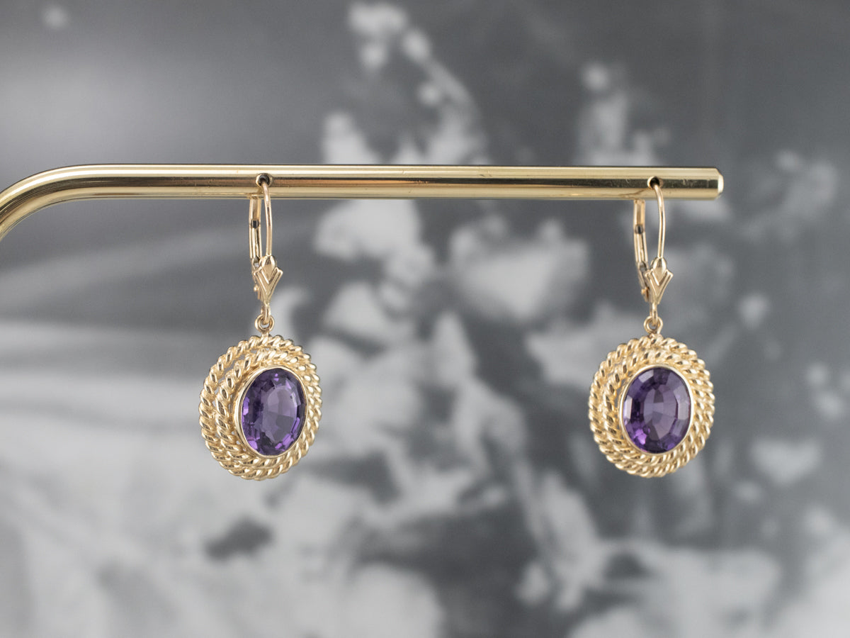 Twisting Gold Amethyst Drop Earrings