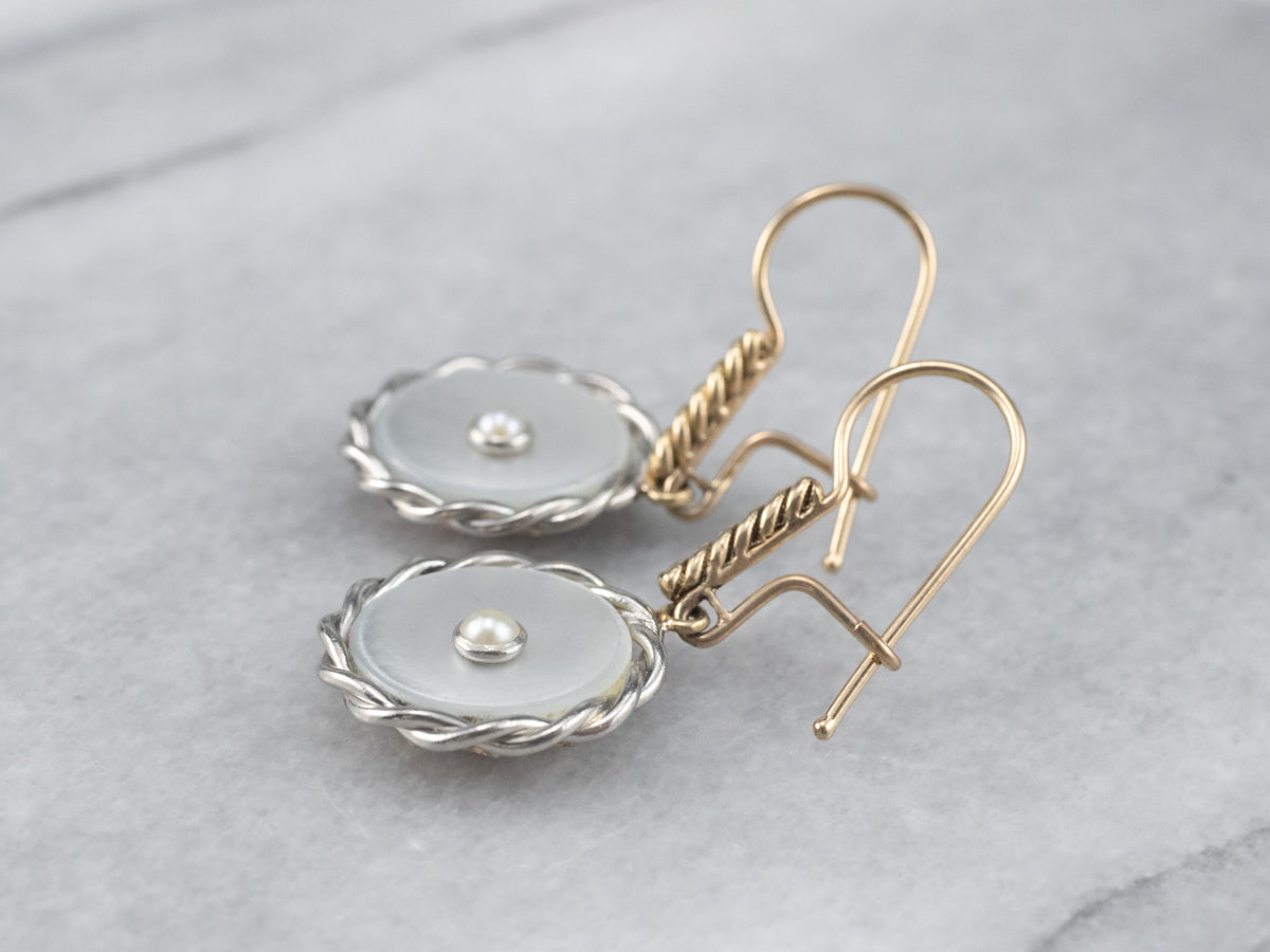 Two Tone Mother of Pearl and Seed Pearl Drop Earrings