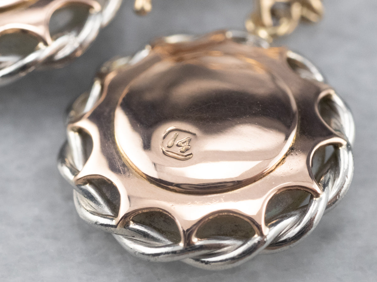 Two Tone Mother of Pearl and Seed Pearl Drop Earrings