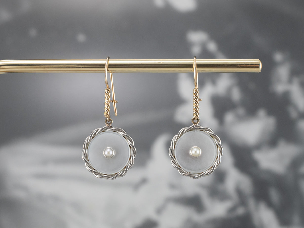 Two Tone Mother of Pearl and Seed Pearl Drop Earrings