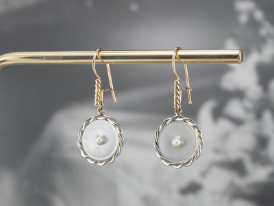 Two Tone Mother of Pearl and Seed Pearl Drop Earrings