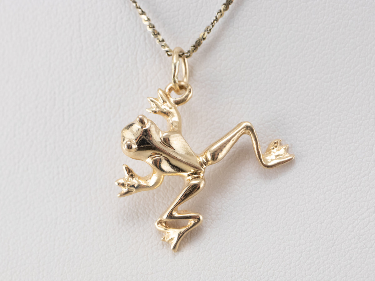 Large 14K Gold Frog Charm Pendant