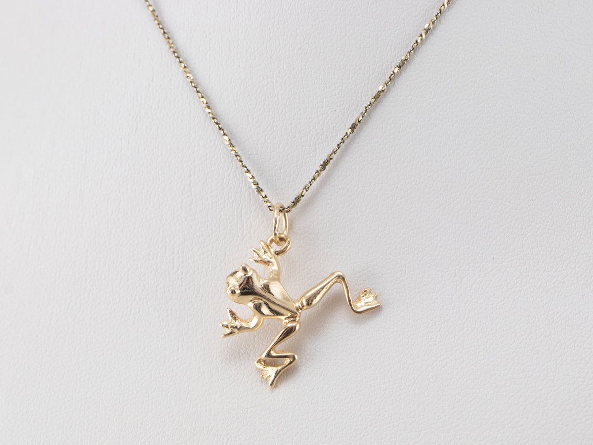 Large 14K Gold Frog Charm Pendant