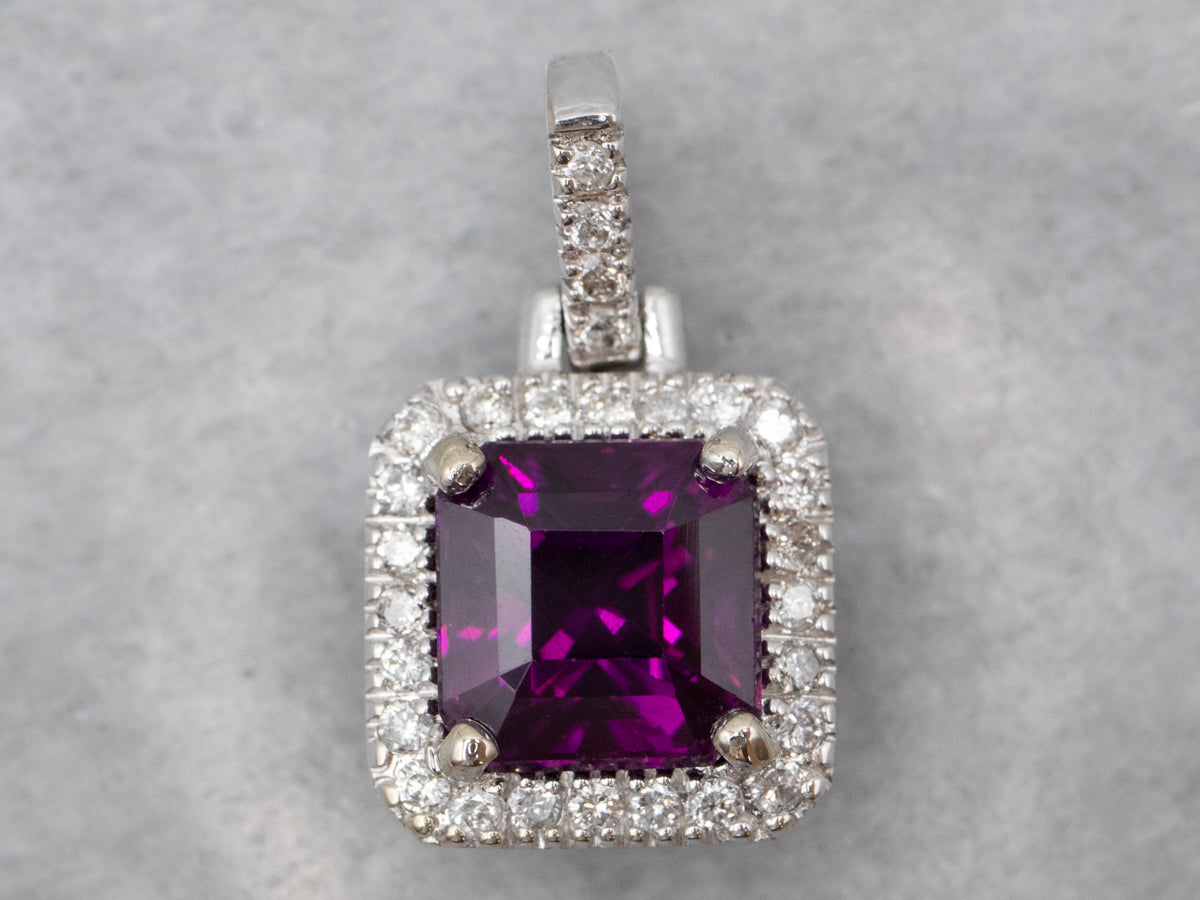 Fuchsia Sapphire and Diamond Halo Pendant