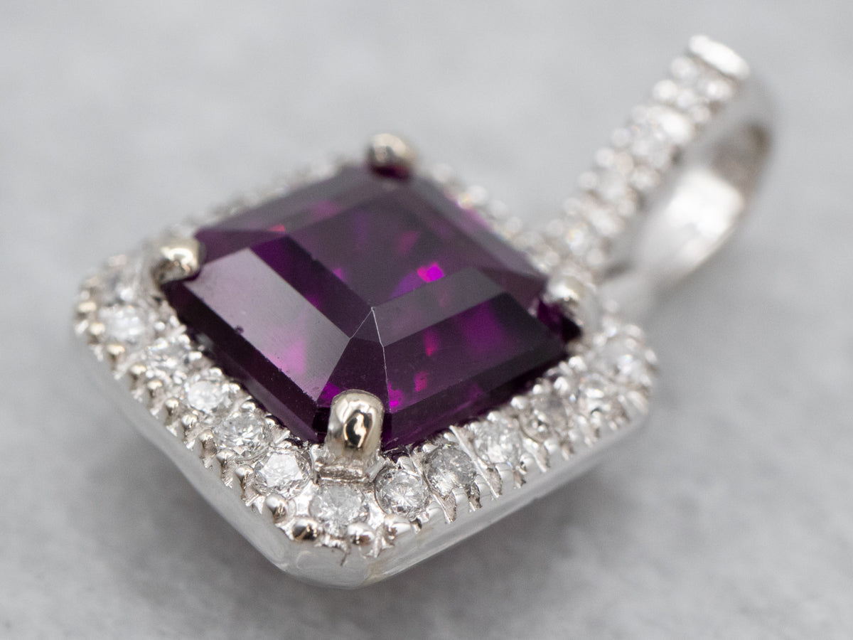 Fuchsia Sapphire and Diamond Halo Pendant