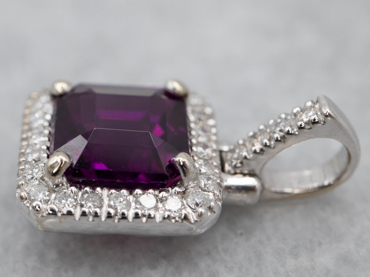Fuchsia Sapphire and Diamond Halo Pendant