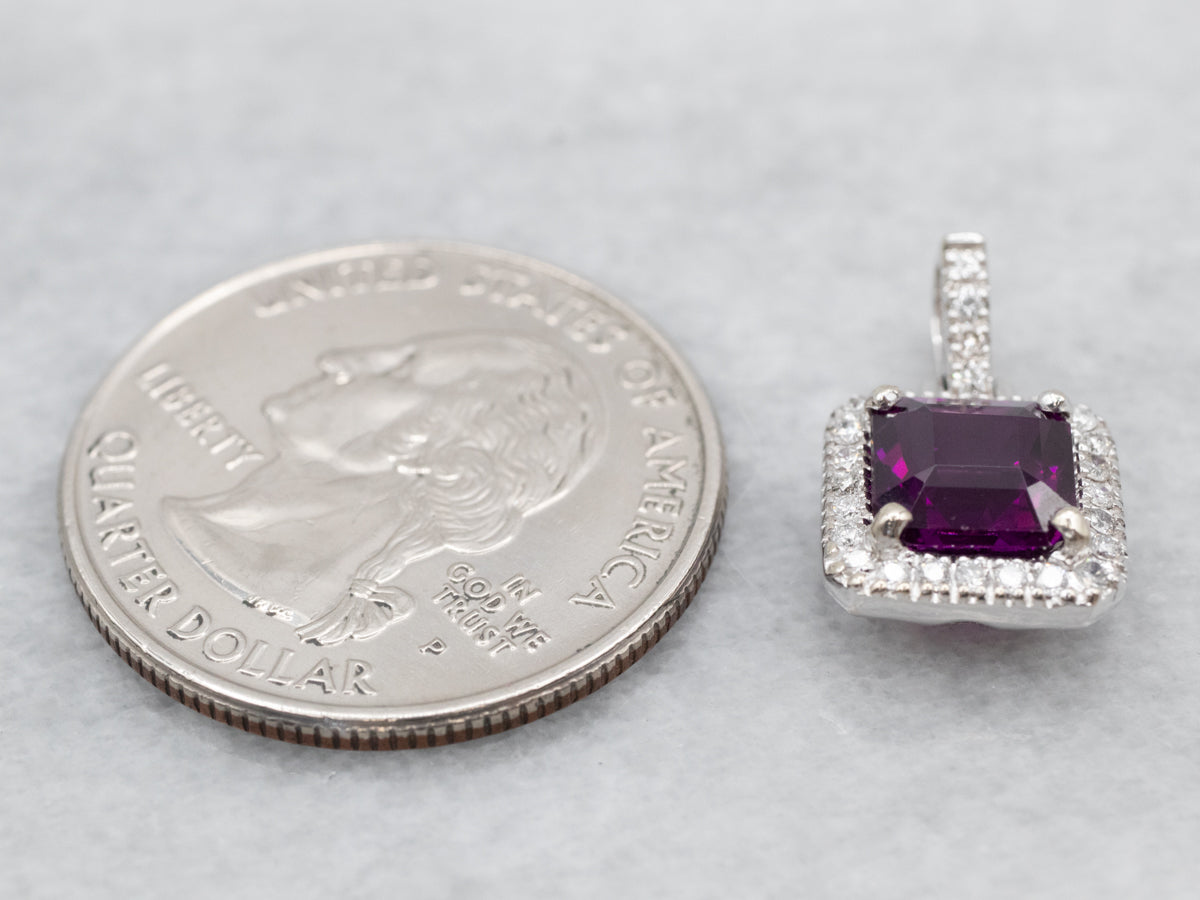 Fuchsia Sapphire and Diamond Halo Pendant