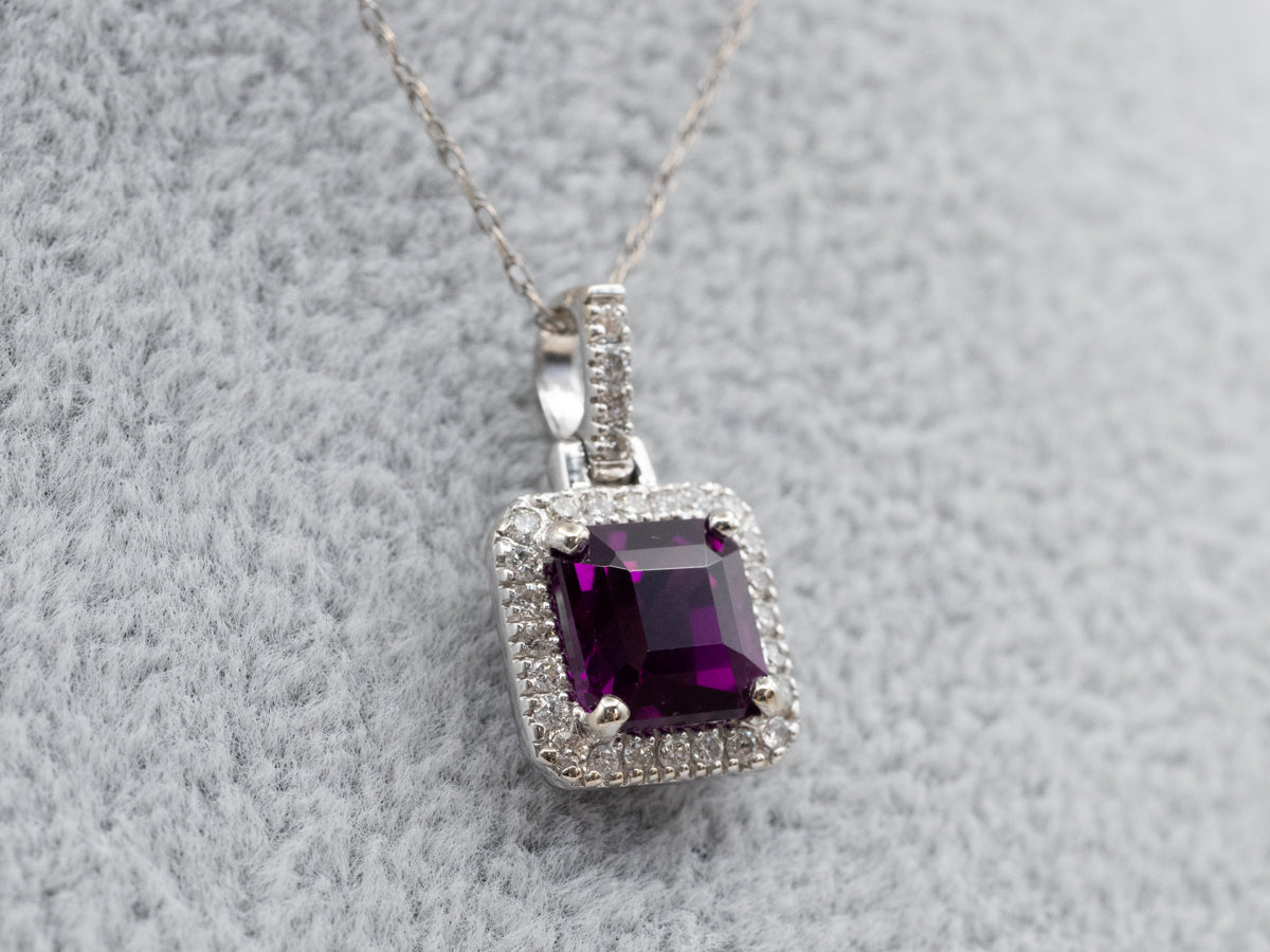 Fuchsia Sapphire and Diamond Halo Pendant